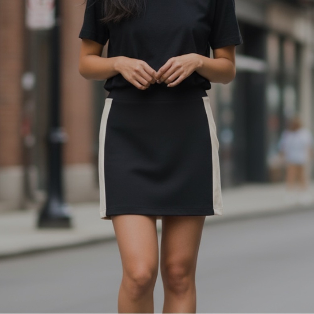 Boston Proper black cream striped mini skirt s
